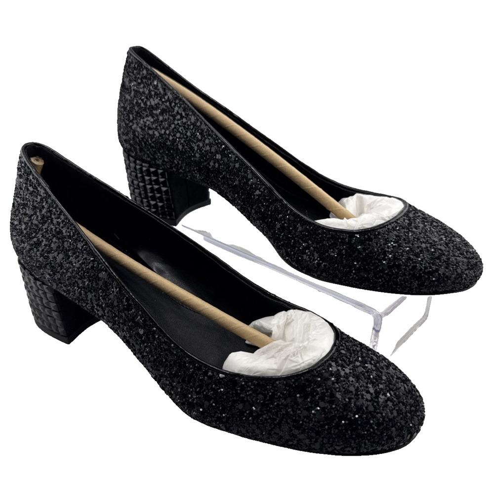 Michael Kors Arabella Studded Shoes Size 7M Black‎ Suede Block Kitten Heel NEW